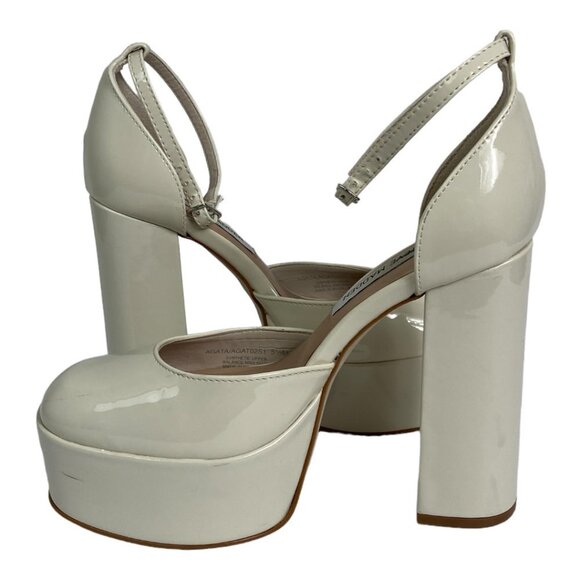NWT Steve Madden Agata Platform Heels Bone Beige Patent Faux Leather Size 5.5 - Picture 13 of 16